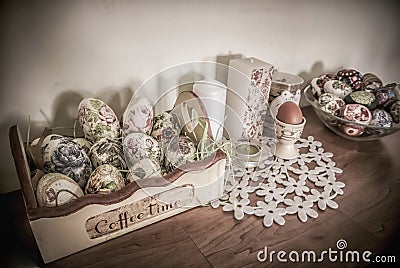 Decoupaged Easter Eggs Editorial Stock Photo